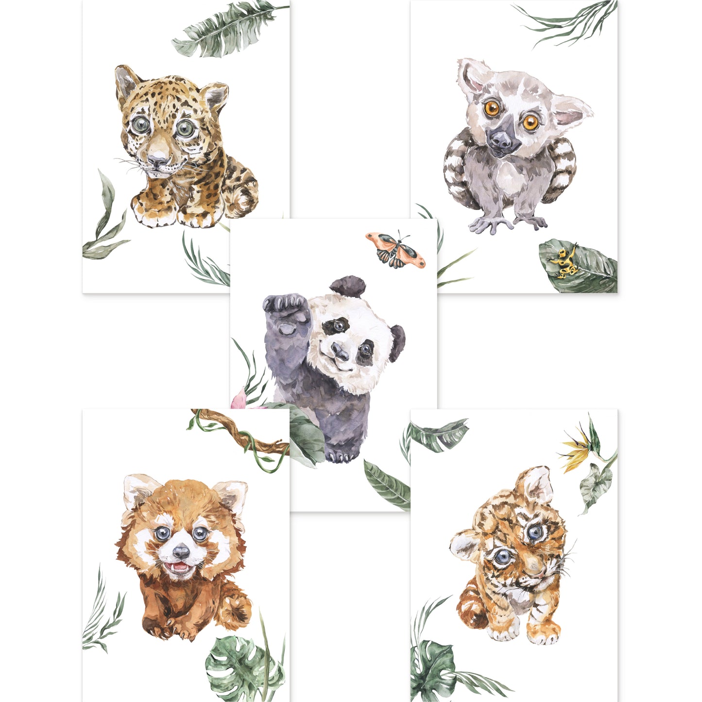 5er Dschungel-Tiere Poster-Set fürs Kinderzimmer I Süße Babyzimmer Deko