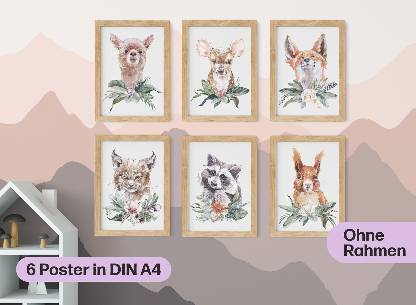 6er Poster Set Baby Waldtiere mit Flora • CreativeRobin