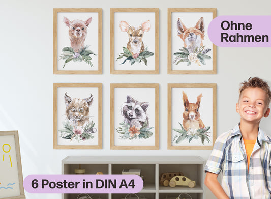 6er Poster Set Baby Waldtiere mit Flora • CreativeRobin