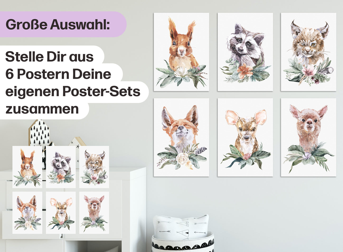 6er Poster Set Baby Waldtiere mit Flora • CreativeRobin