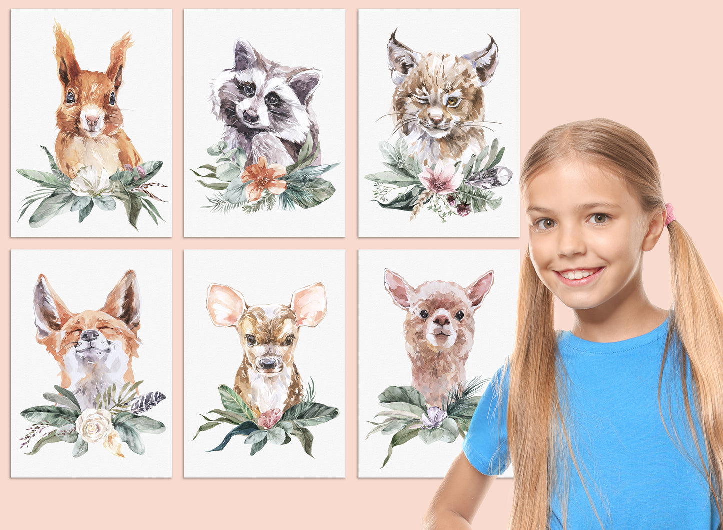 6er Poster Set Baby Waldtiere mit Flora • CreativeRobin