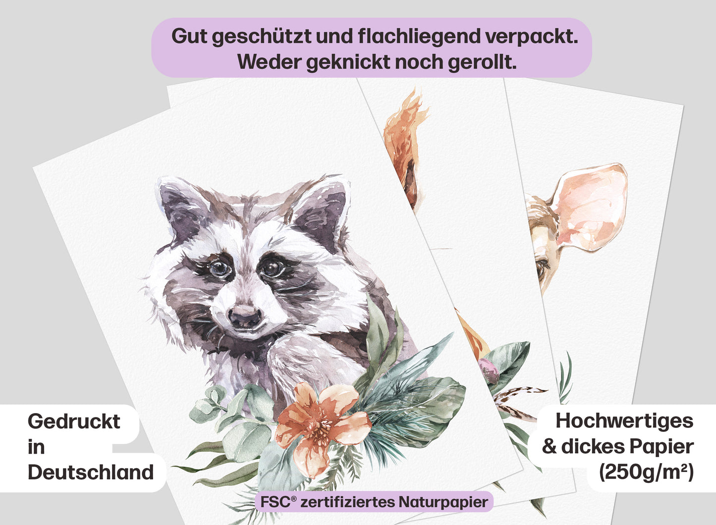 6er Poster Set Baby Waldtiere mit Flora • CreativeRobin