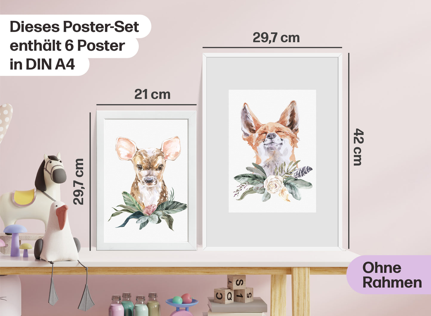 6er Poster Set Baby Waldtiere mit Flora • CreativeRobin