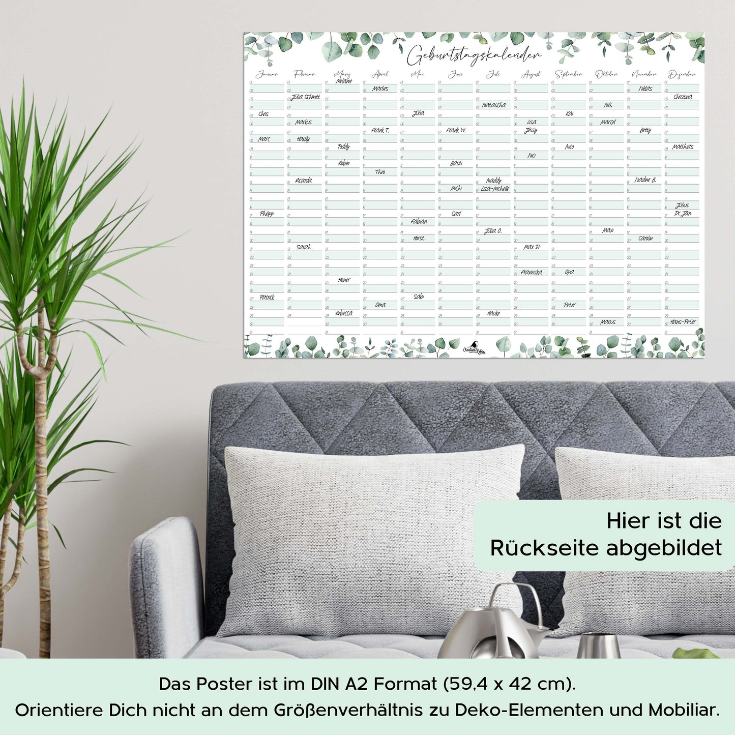 Geburtstagskalender immerwƤhrend Eukalyptus I JahresunabhƤngiger Wandkalender I DIN A2