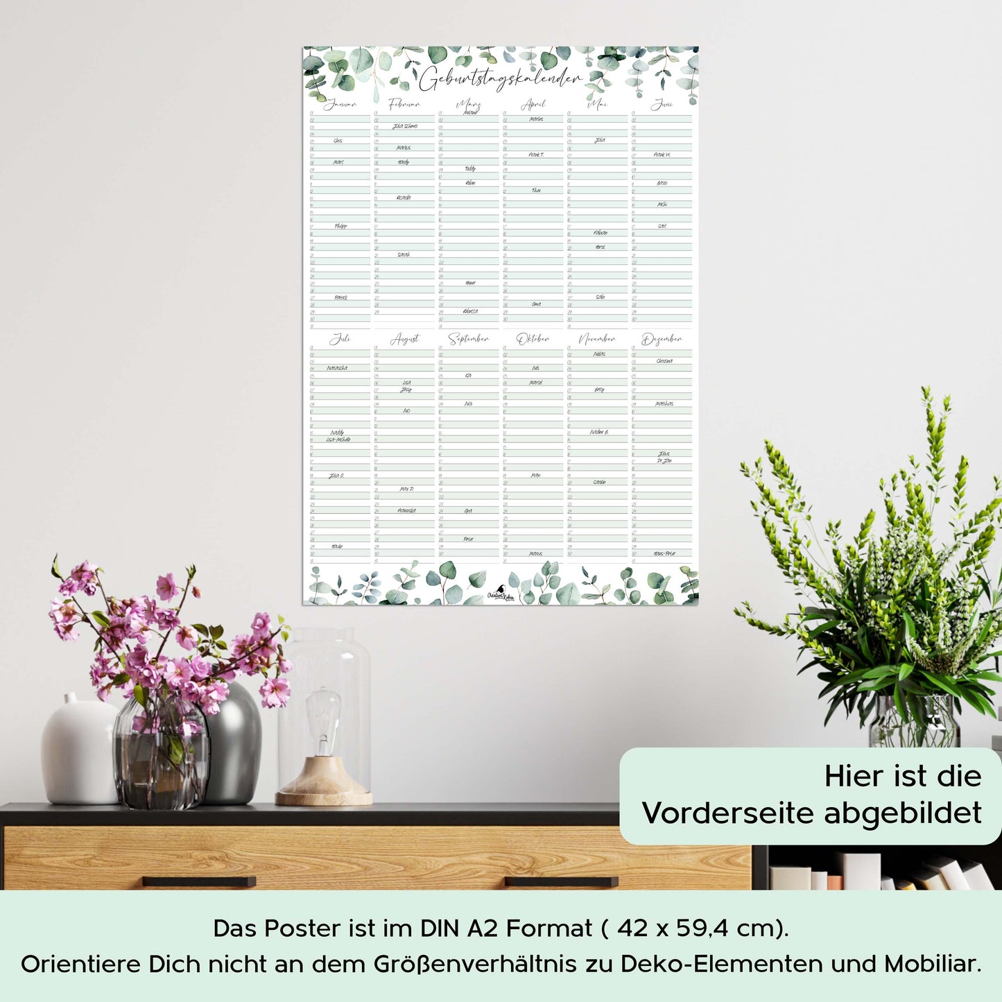 Geburtstagskalender immerwƤhrend Eukalyptus I JahresunabhƤngiger Wandkalender I DIN A2