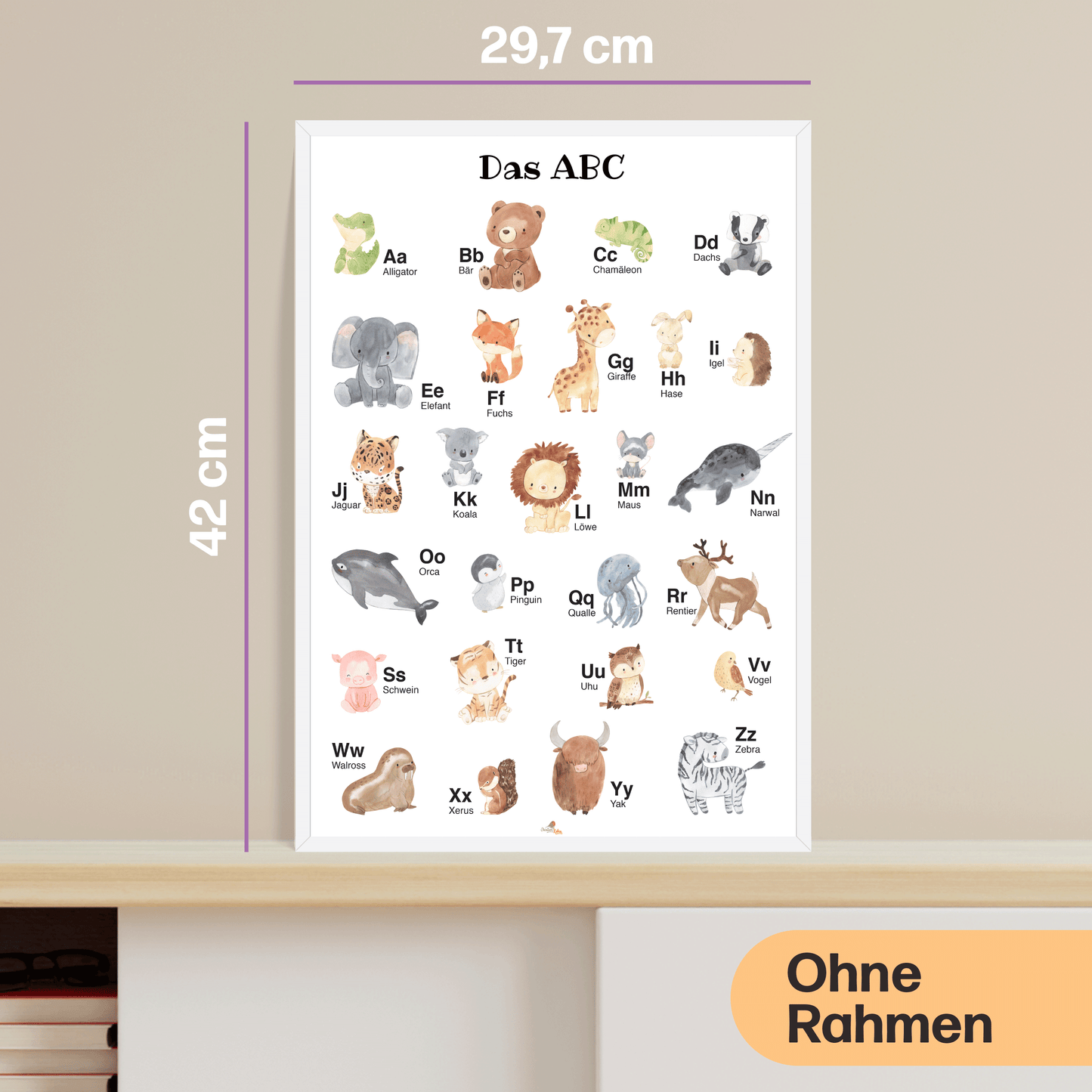 Alphabet Poster mit Tier ABC als Babyzimmer Deko | A3 Größe
