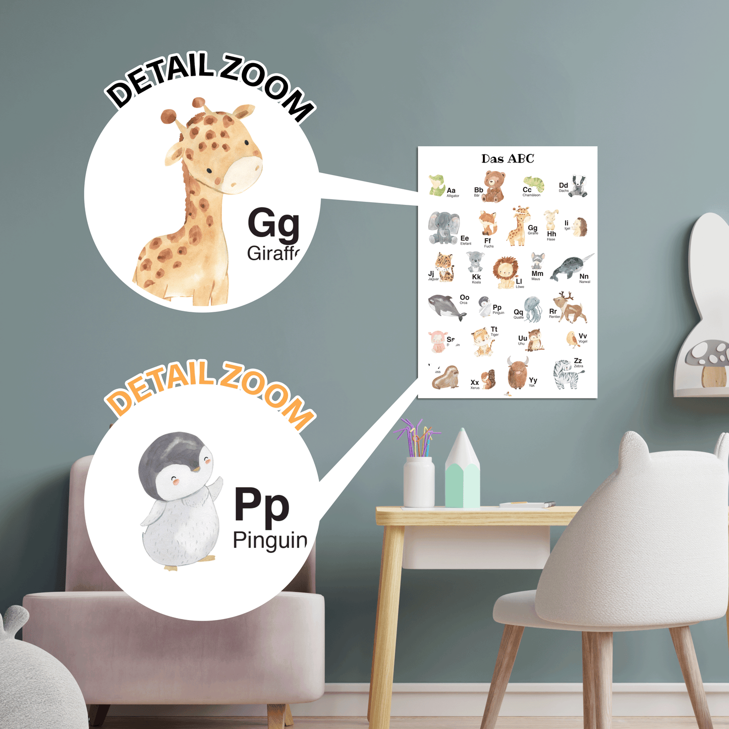 Alphabet Poster mit Tier ABC als Babyzimmer Deko | A3 Größe