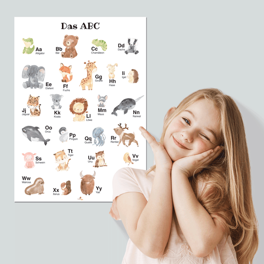 Alphabet Poster mit Tier ABC als Babyzimmer Deko | A3 Größe