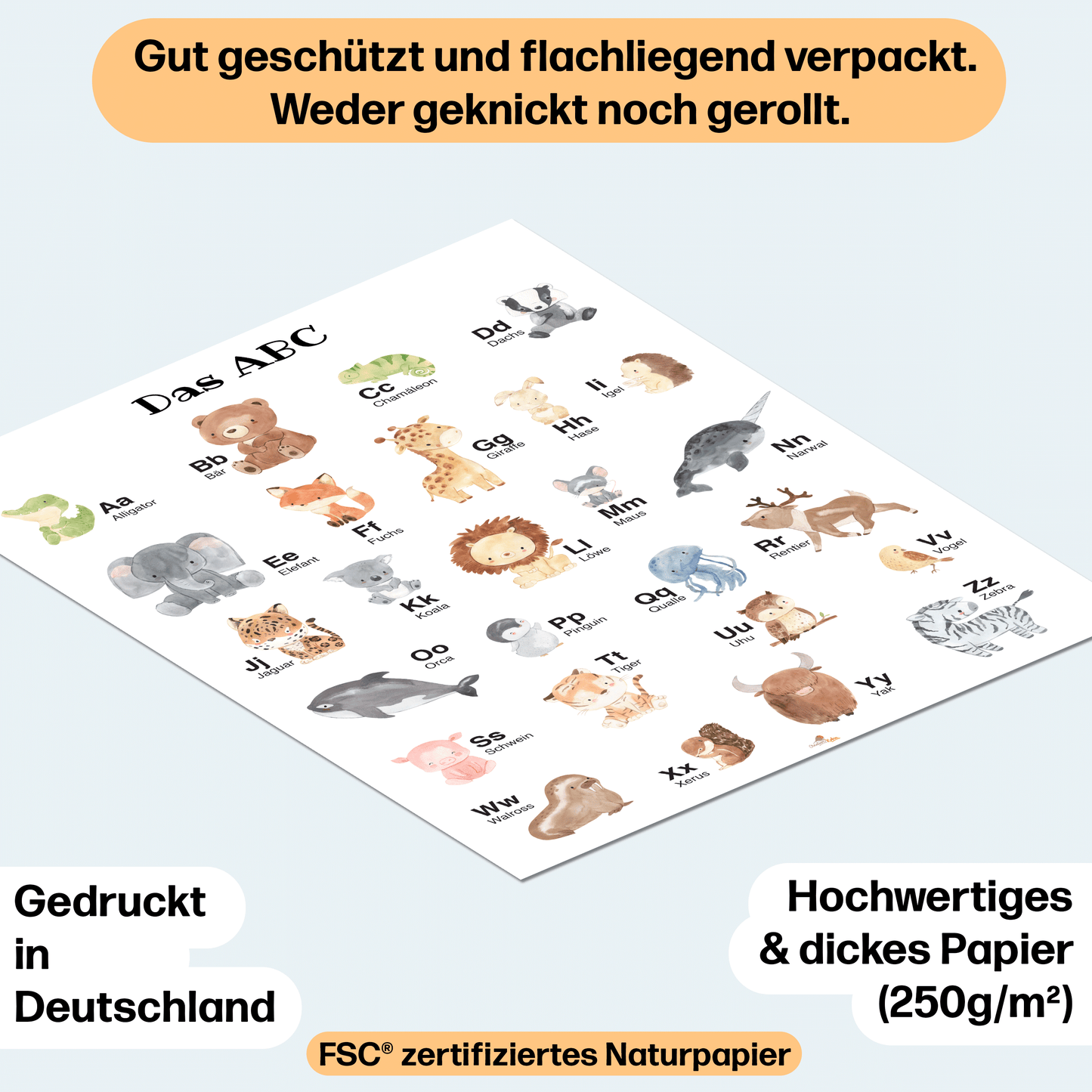 Alphabet Poster mit Tier ABC als Babyzimmer Deko | A3 Größe