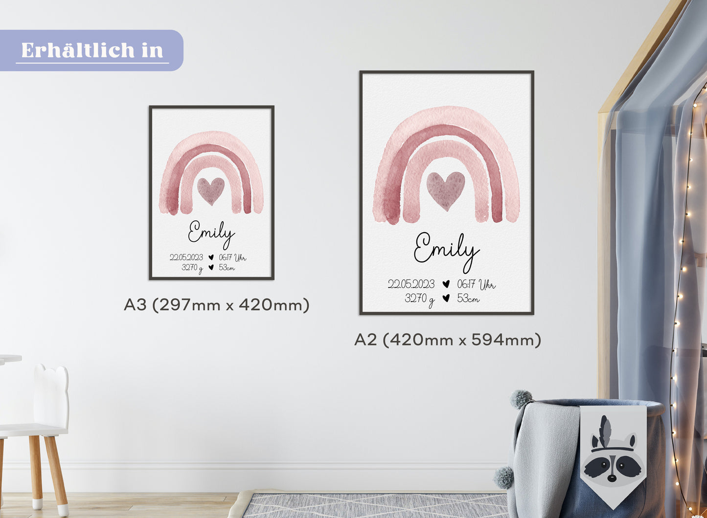 Regenbogen Geburtsposter mit Babyname & Geburtsdaten
