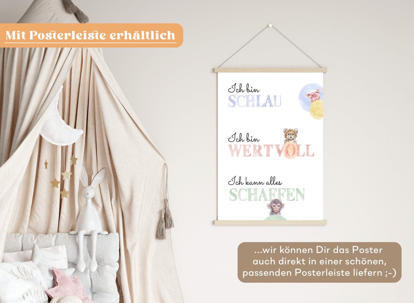 Affirmations-Tierposter für Kinder mit Giraffe & Löwe & Affe | positive Bekräftigung