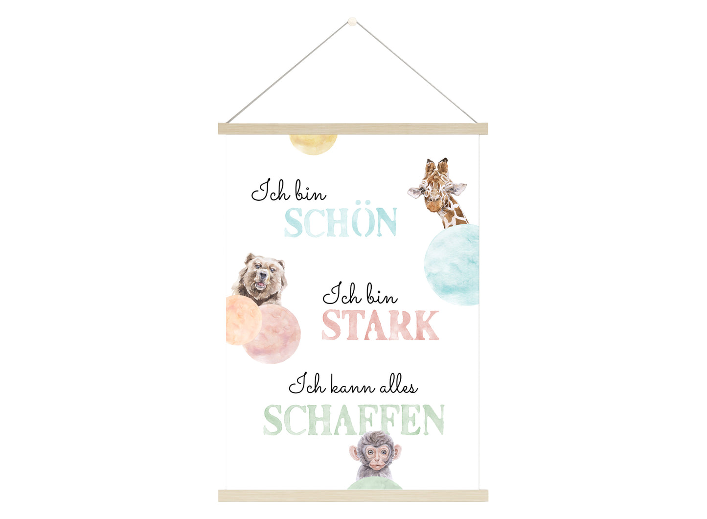 Affirmations-Tierposter für Kinder mit Giraffe & Löwe & Affe | positive Bekräftigung