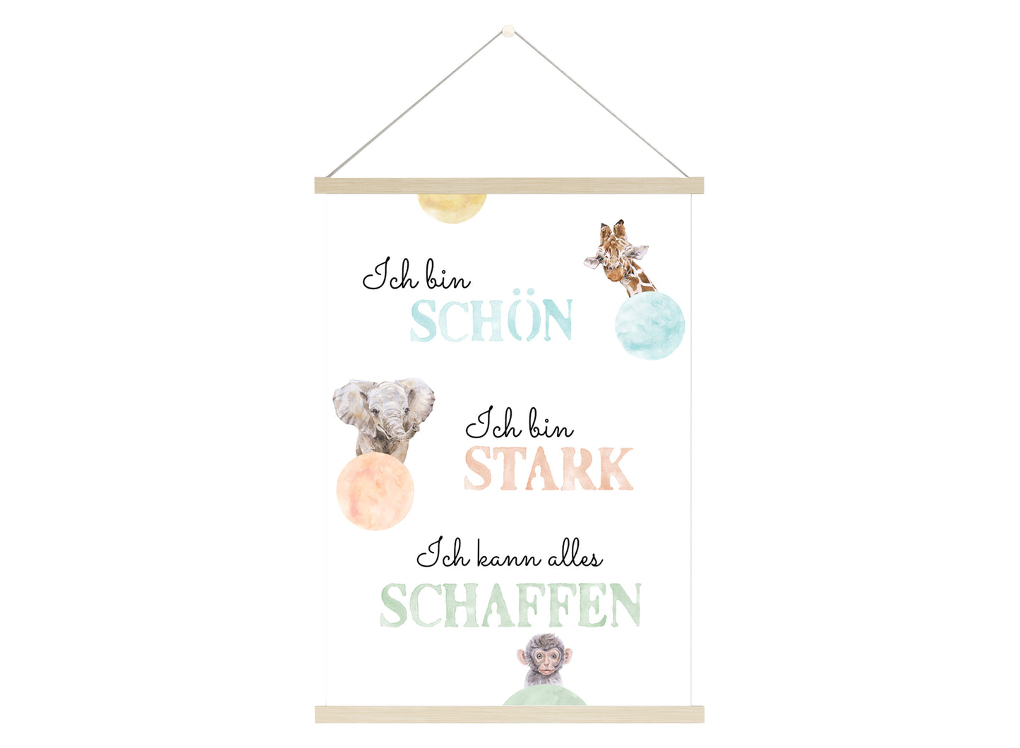 Affirmations-Tierposter für Kinder mit Giraffe & Löwe & Affe | positive Bekräftigung