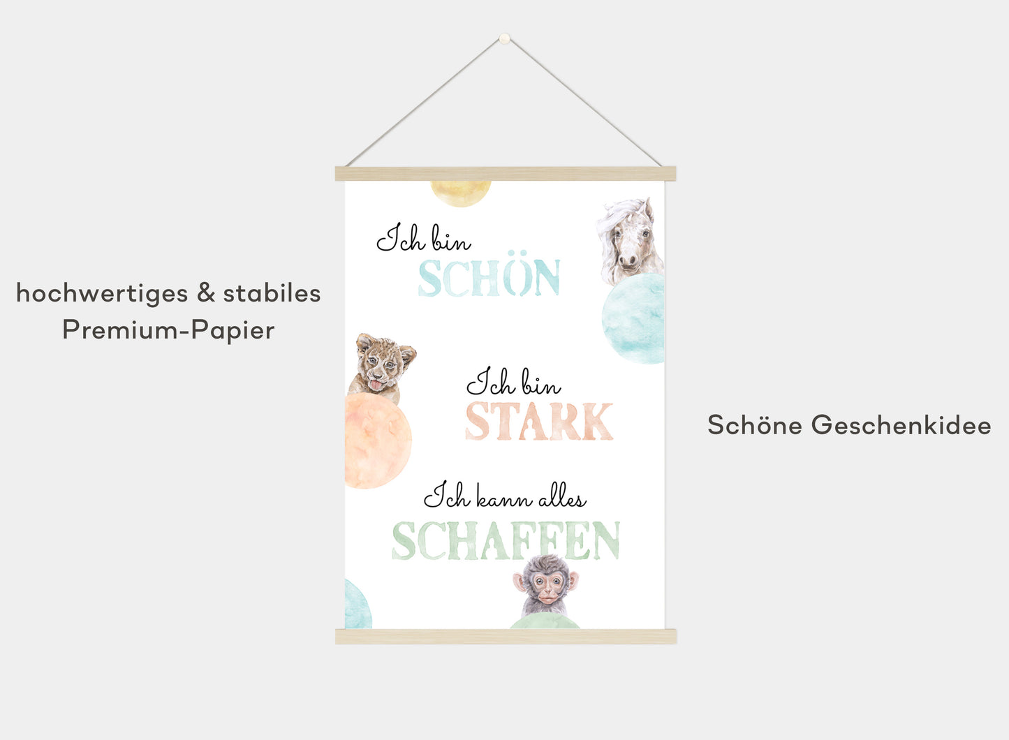 Affirmations-Tierposter für Kinder mit Giraffe & Löwe & Affe | positive Bekräftigung