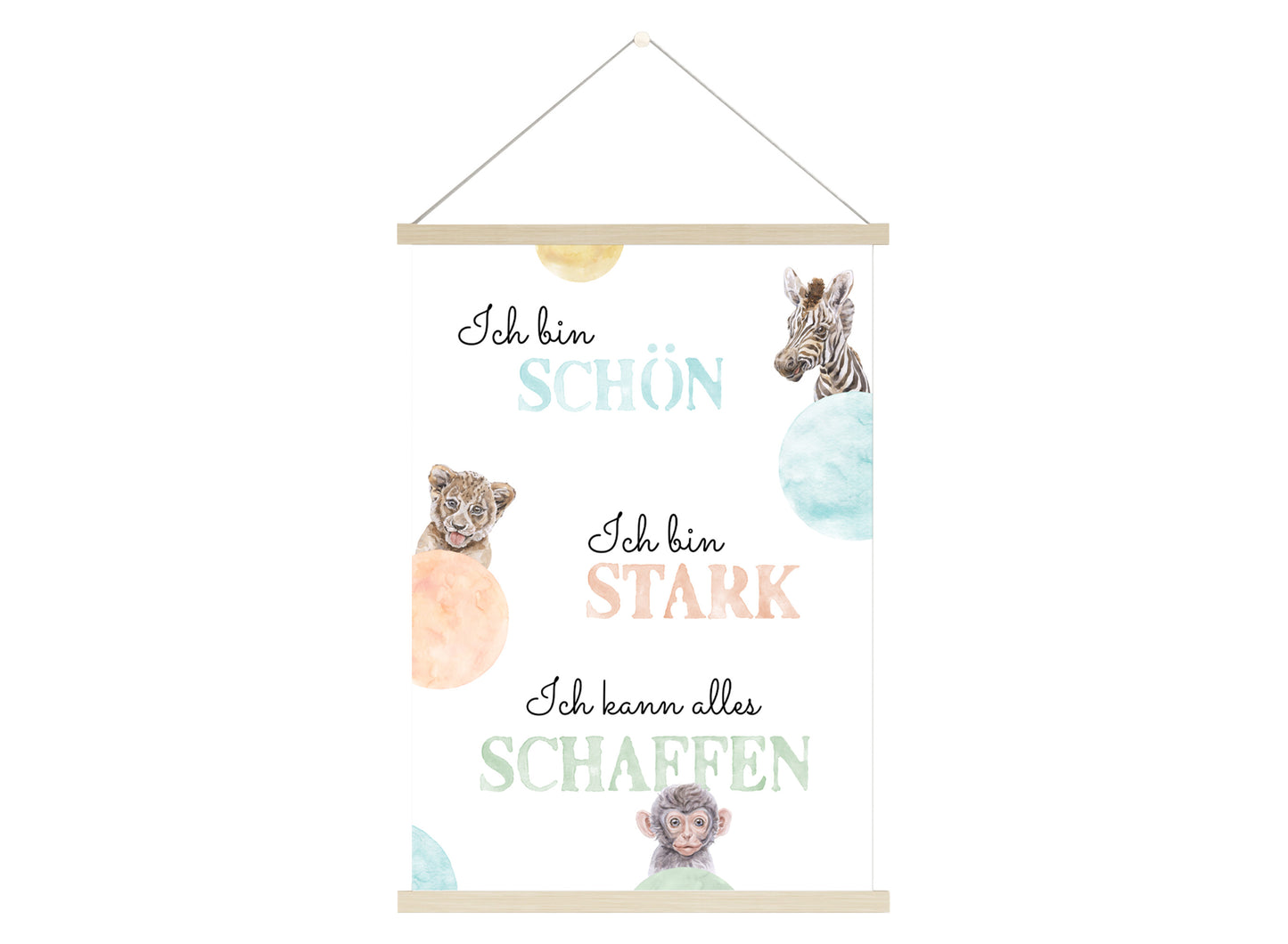 Affirmations-Tierposter für Kinder mit Giraffe & Löwe & Affe | positive Bekräftigung