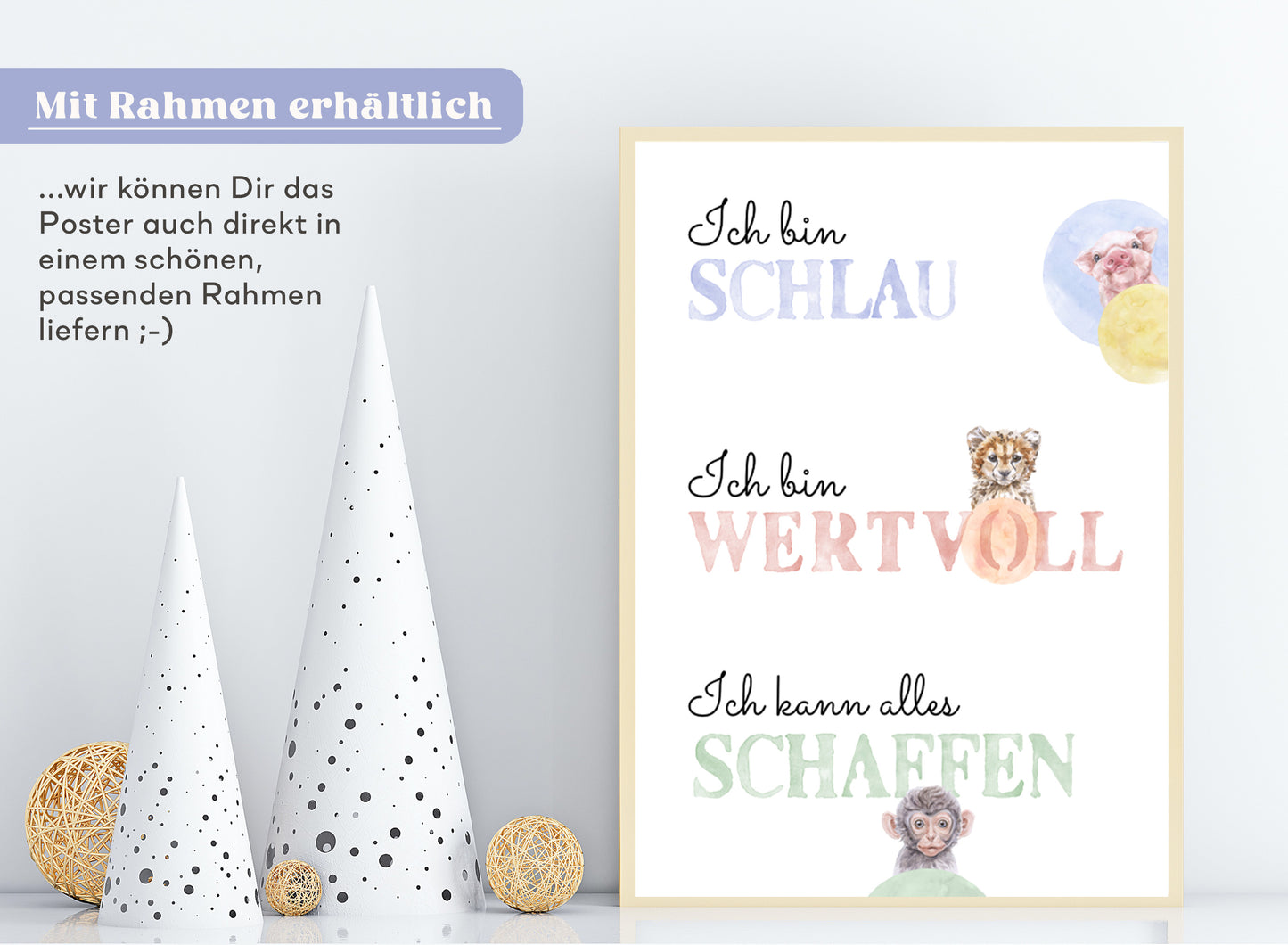 Affirmations-Tierposter für Kinder mit Giraffe & Löwe & Affe | positive Bekräftigung