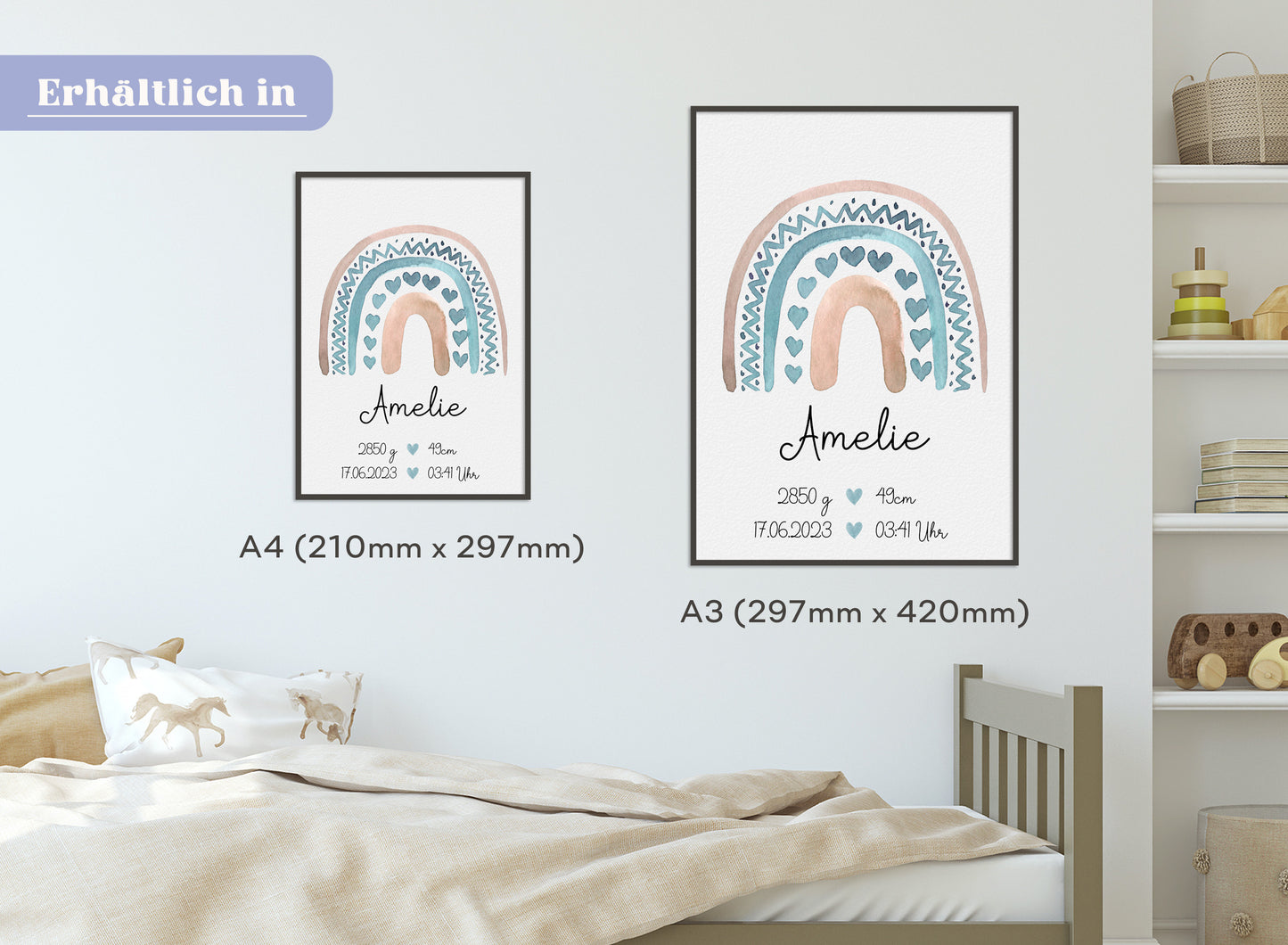 Regenbogen Geburtsposter mit Babyname & Geburtsdaten