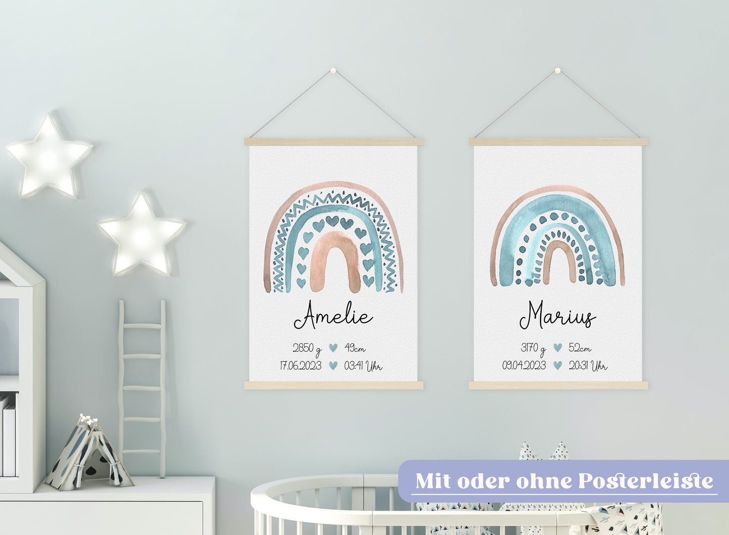 Regenbogen Geburtsposter mit Babyname & Geburtsdaten