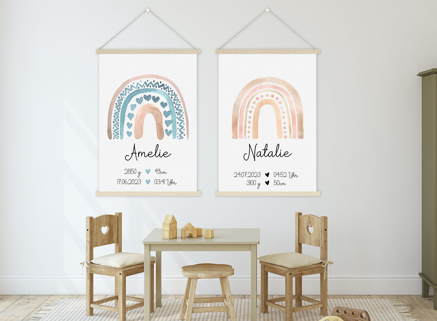 Regenbogen Geburtsposter mit Babyname & Geburtsdaten
