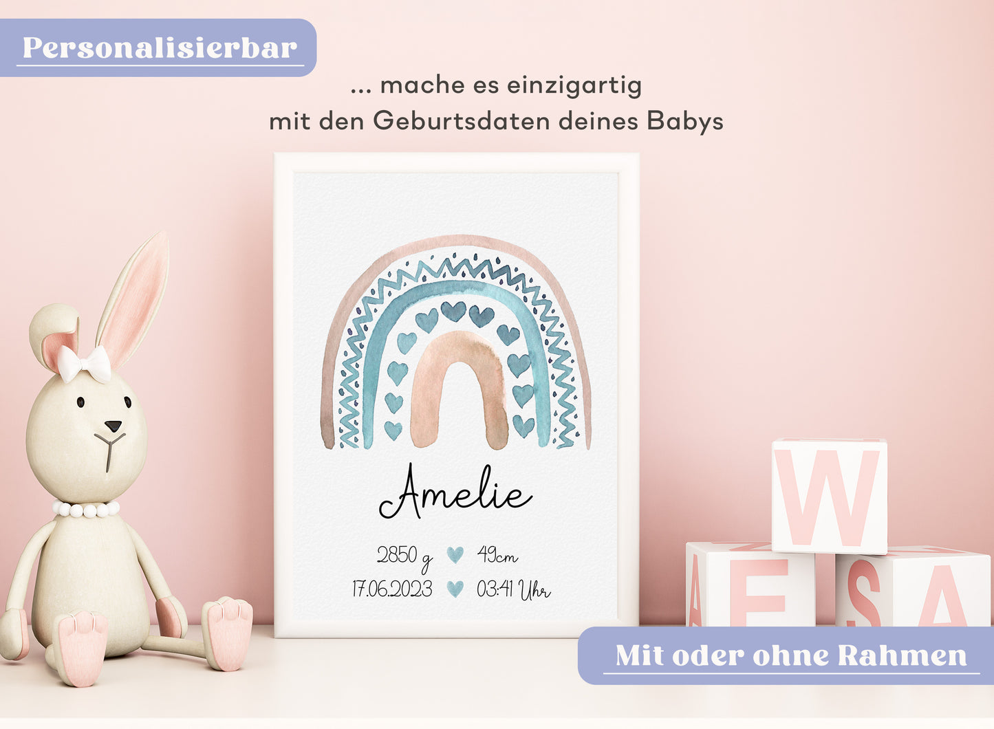 Regenbogen Geburtsposter mit Babyname & Geburtsdaten
