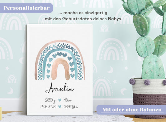 Regenbogen Geburtsposter mit Babyname & Geburtsdaten