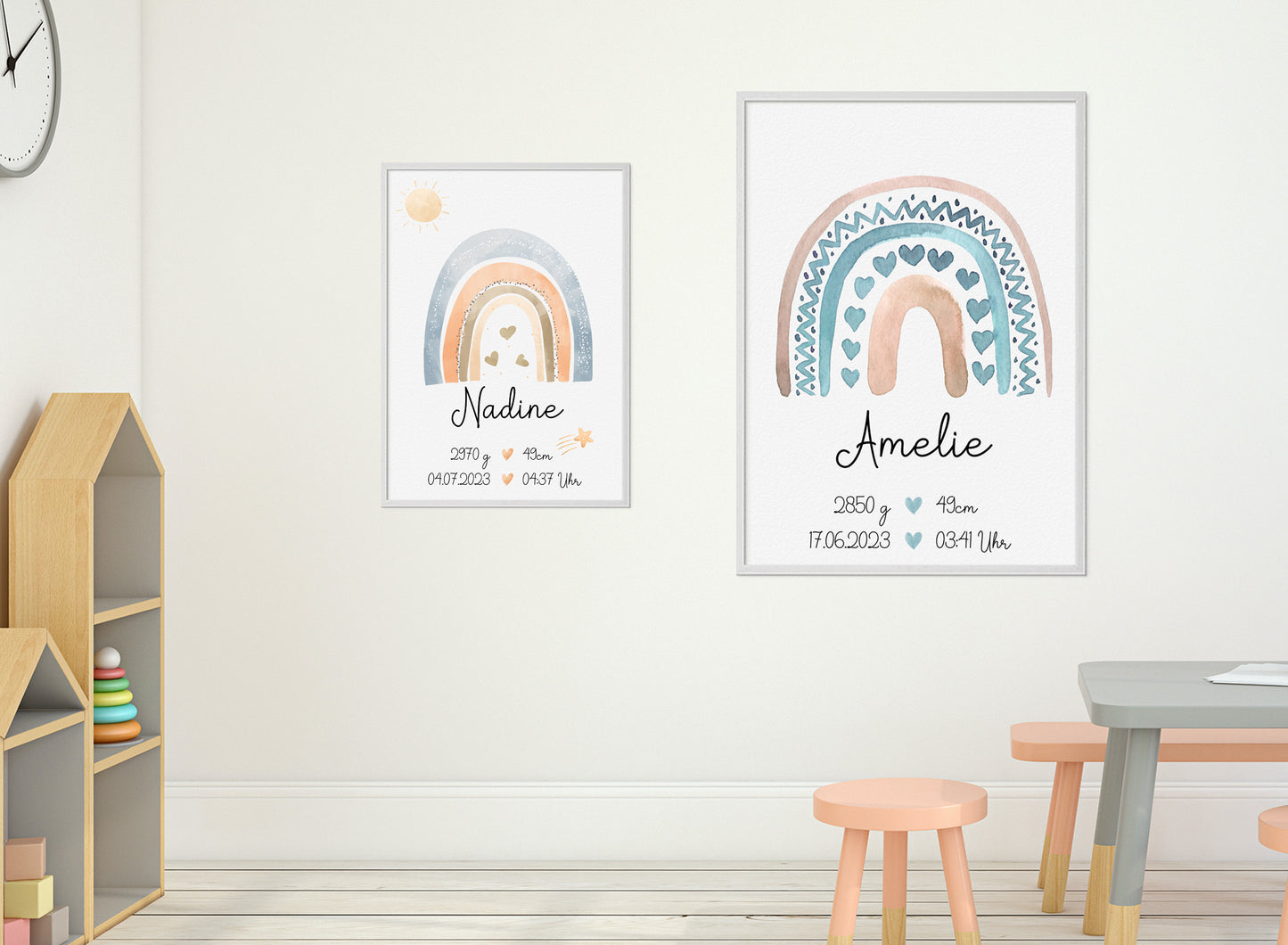 Regenbogen Geburtsposter mit Babyname & Geburtsdaten