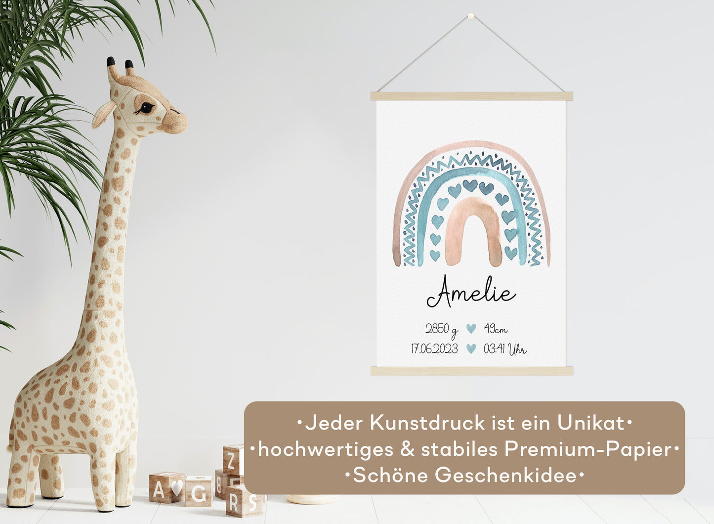 Regenbogen Geburtsposter mit Babyname & Geburtsdaten