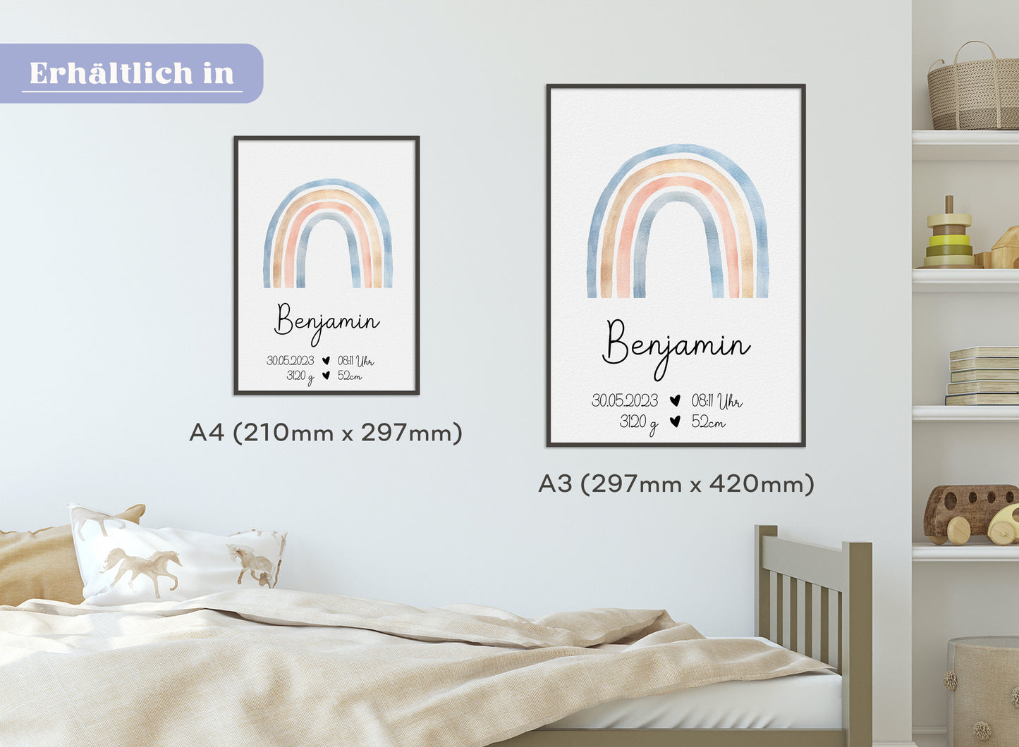 Regenbogen Geburtsposter mit Babyname & Geburtsdaten