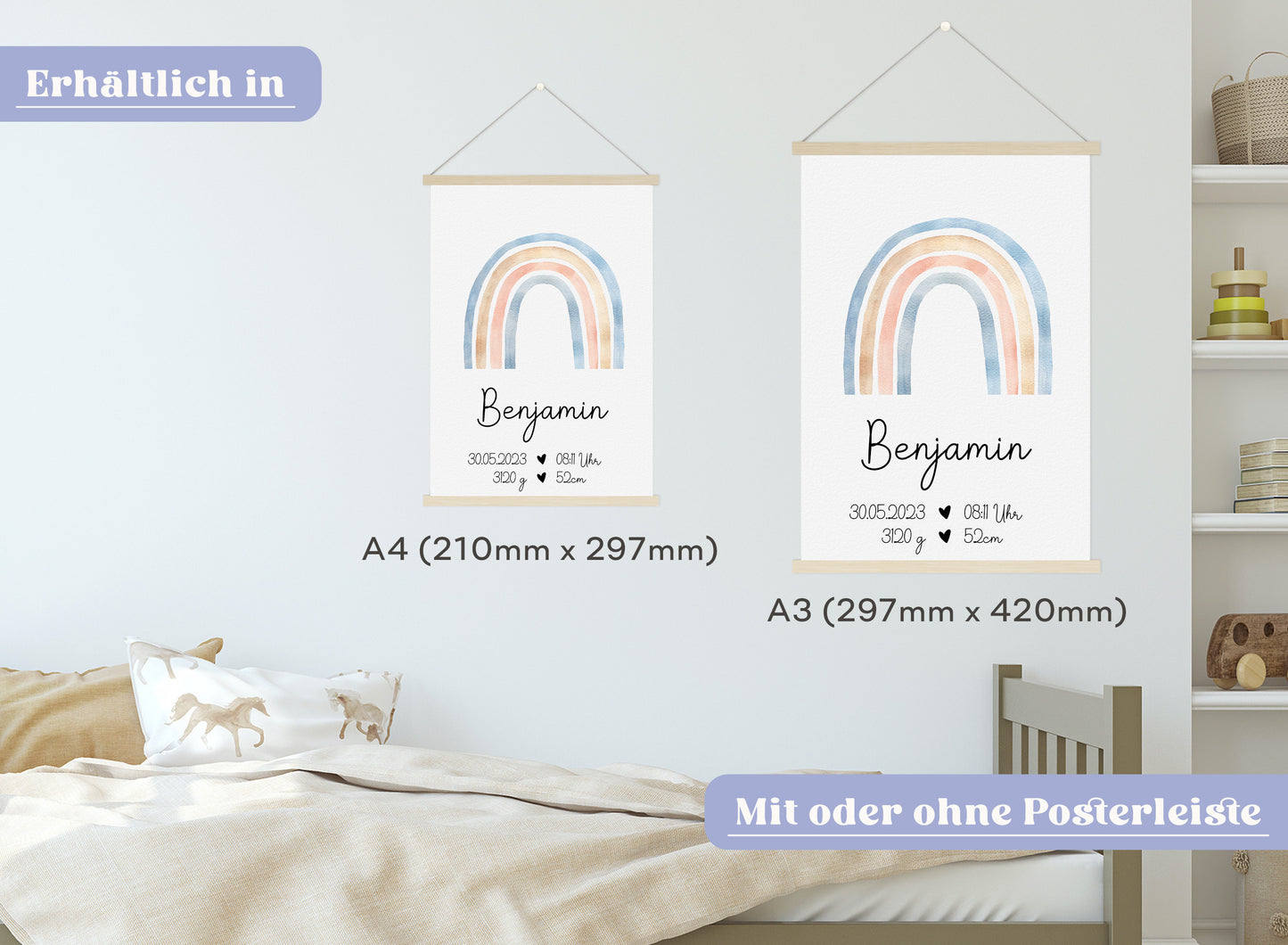 Regenbogen Geburtsposter mit Babyname & Geburtsdaten