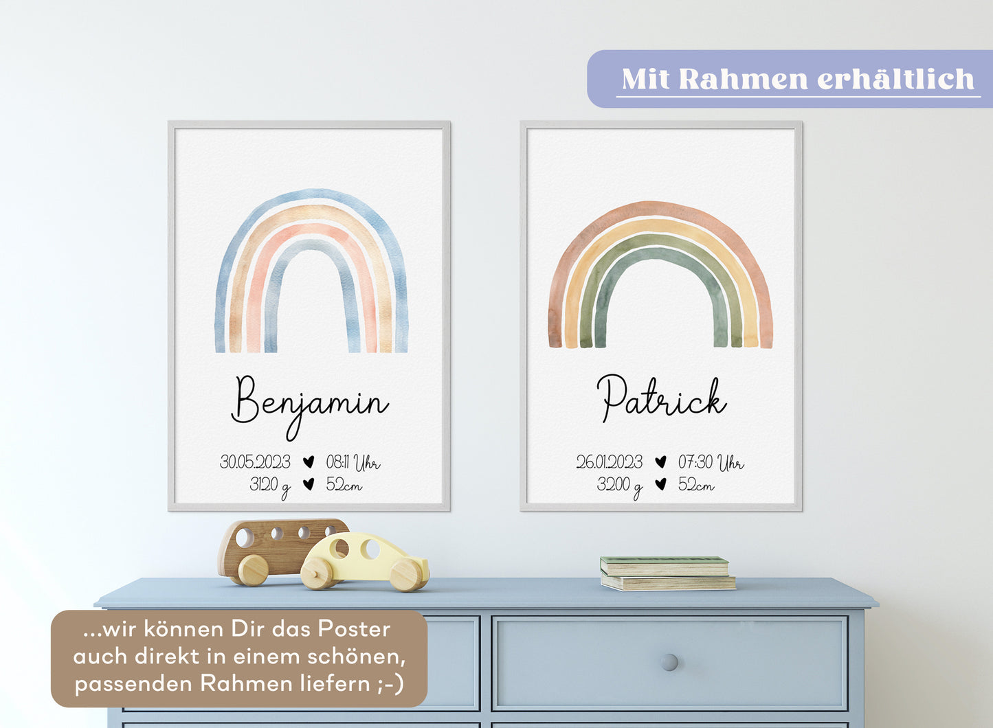Regenbogen Geburtsposter mit Babyname & Geburtsdaten