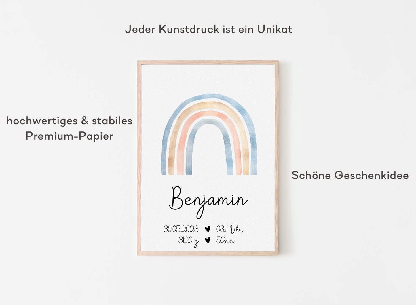 Regenbogen Geburtsposter mit Babyname & Geburtsdaten