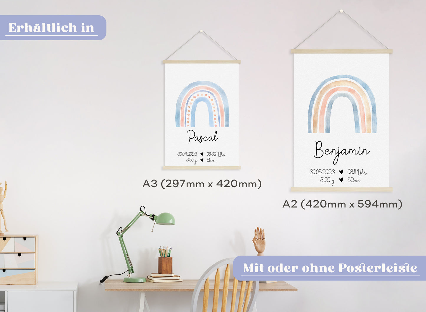 Regenbogen Geburtsposter mit Babyname & Geburtsdaten