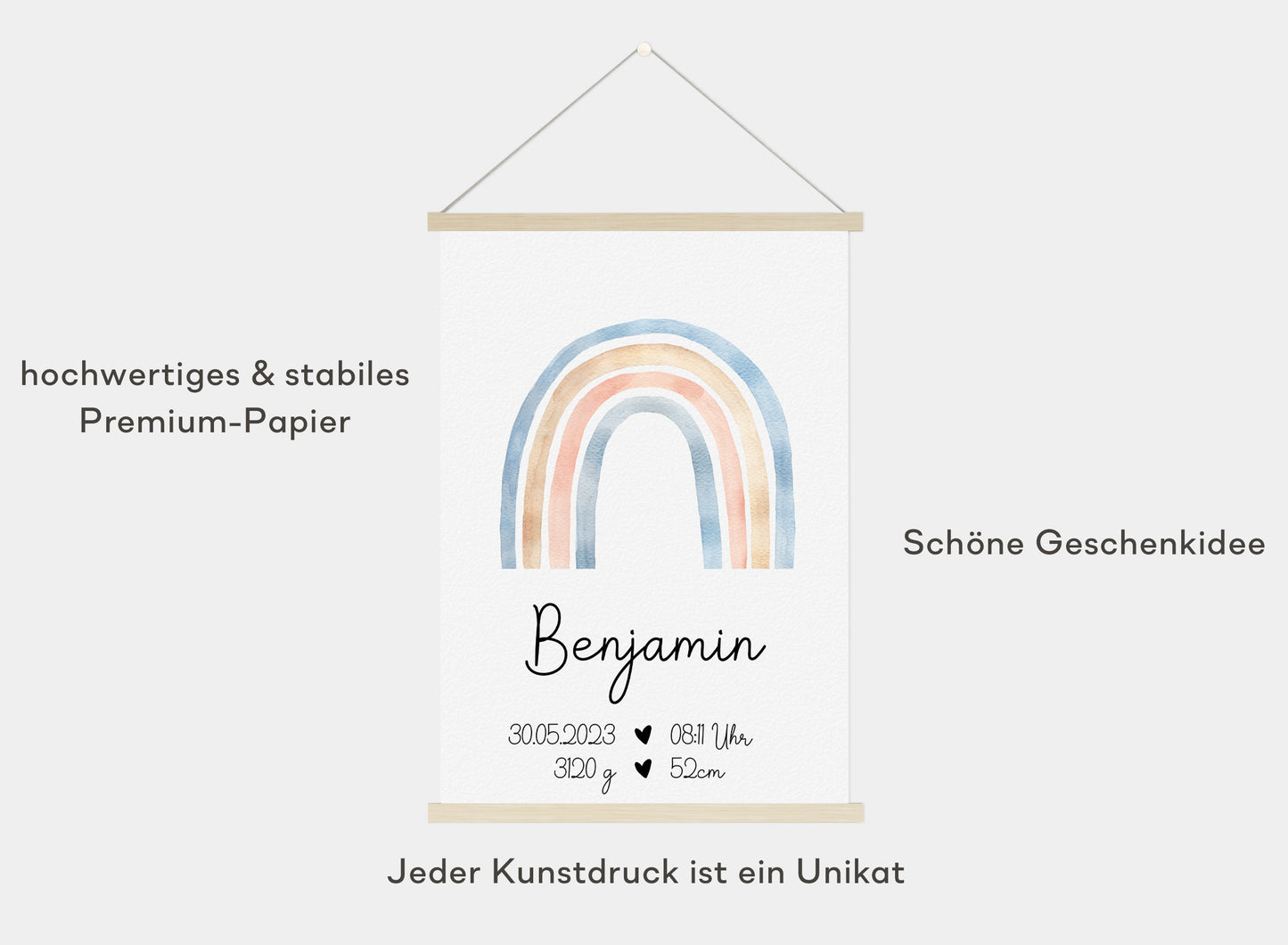 Regenbogen Geburtsposter mit Babyname & Geburtsdaten