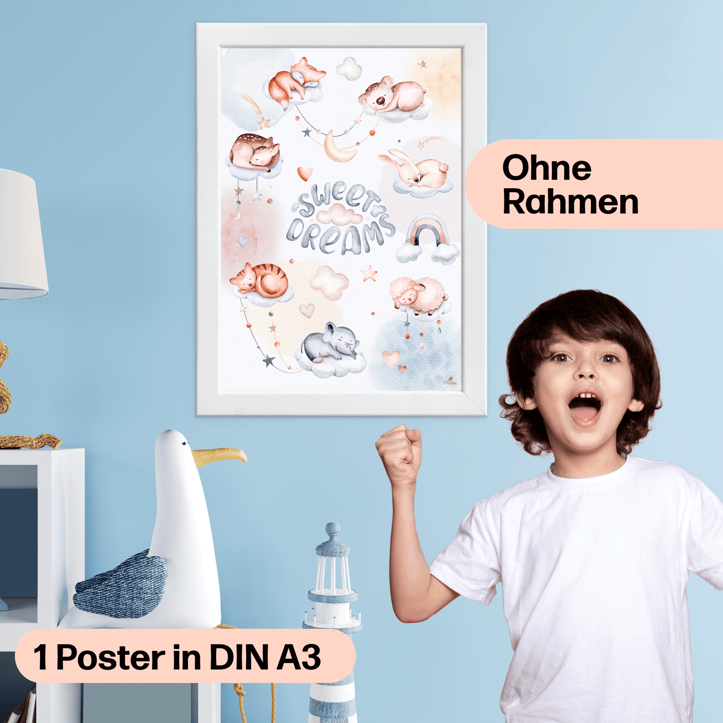 Süße schlafende Tiere-Poster fürs Kinderzimmer, Kindergarten & Grundschule | DIN A3 Größe