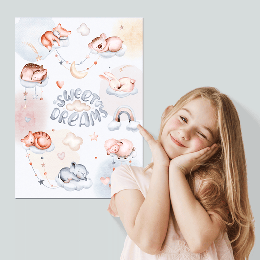 Süße schlafende Tiere-Poster fürs Kinderzimmer, Kindergarten & Grundschule | DIN A3 Größe