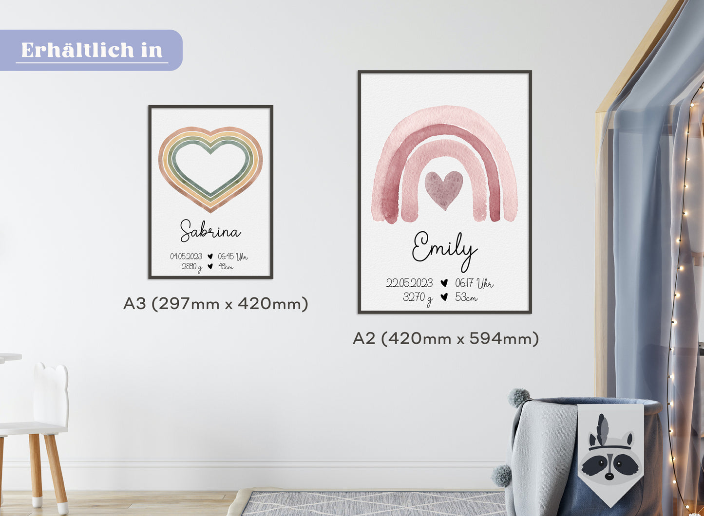 Regenbogen Geburtsposter mit Babyname & Geburtsdaten