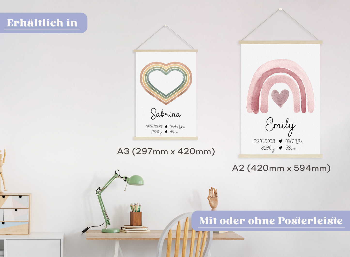 Regenbogen Geburtsposter mit Babyname & Geburtsdaten
