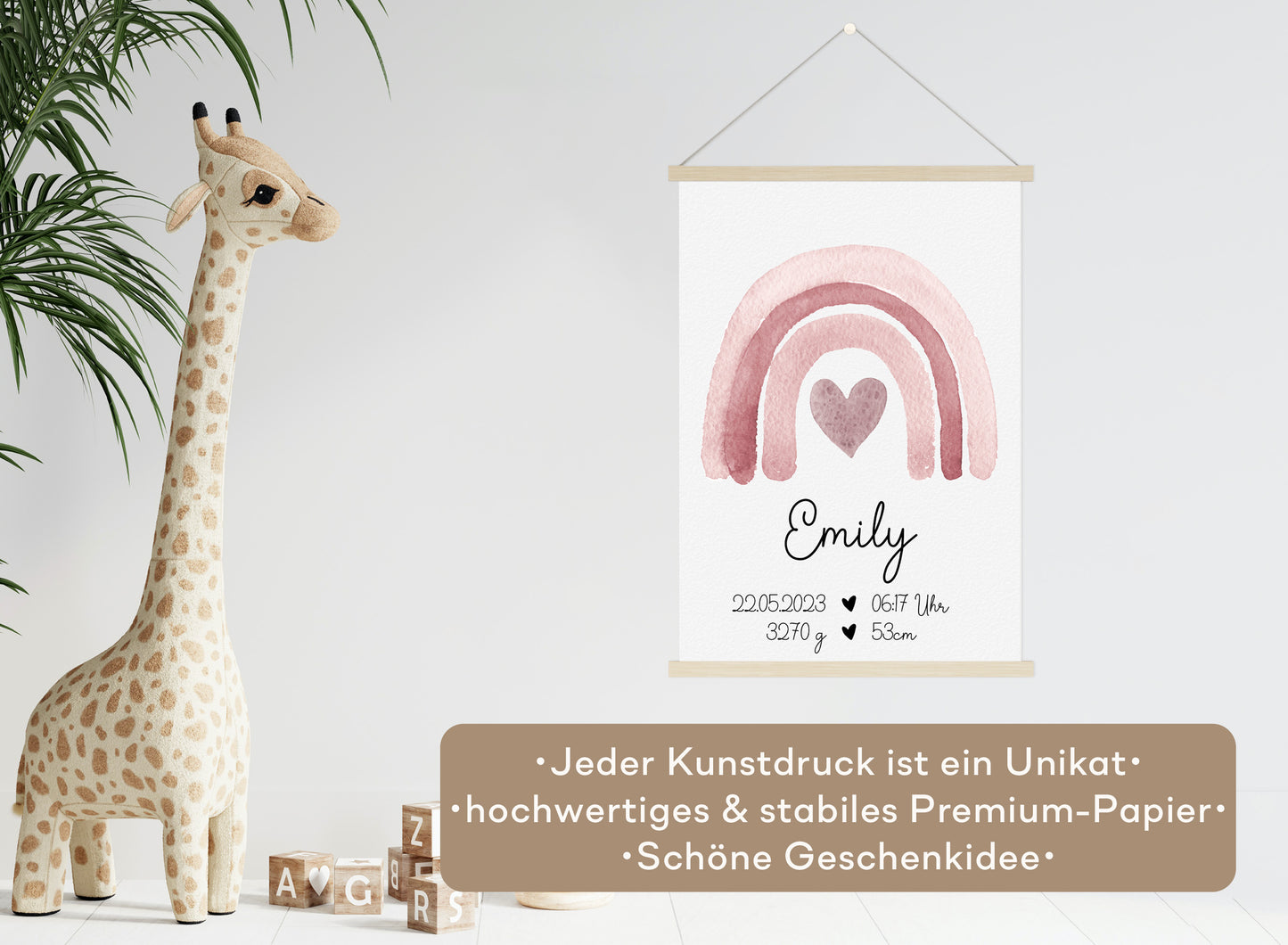 Regenbogen Geburtsposter mit Babyname & Geburtsdaten