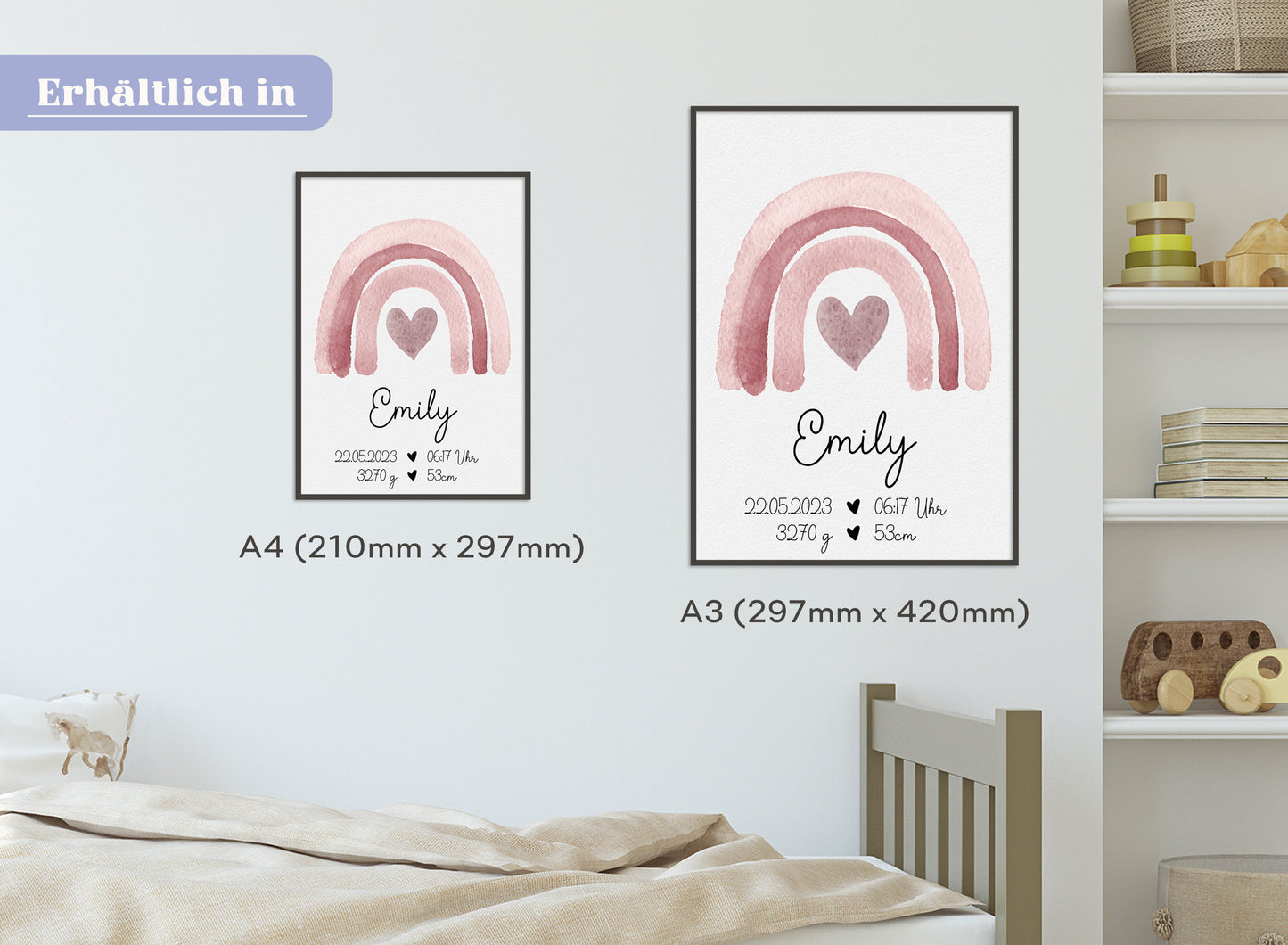 Regenbogen Geburtsposter mit Babyname & Geburtsdaten