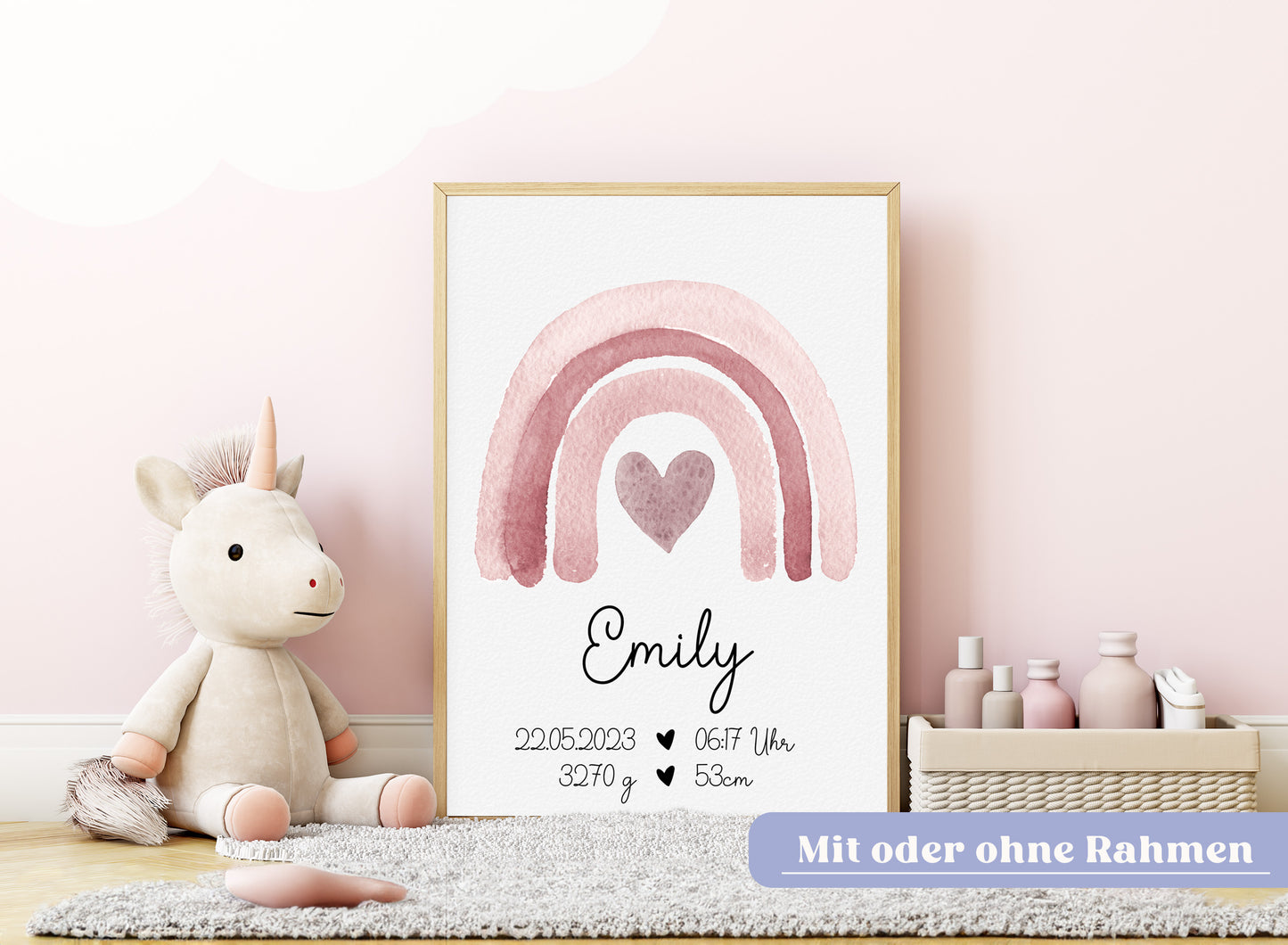 Regenbogen Geburtsposter mit Babyname & Geburtsdaten