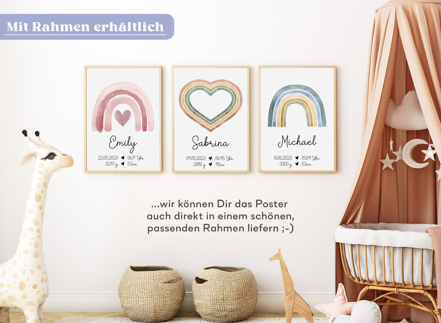 Regenbogen Geburtsposter mit Babyname & Geburtsdaten