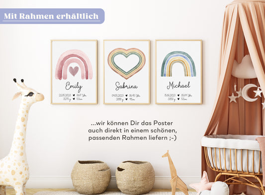 Regenbogen Geburtsposter mit Babyname & Geburtsdaten