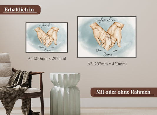 Familienhände-Poster mit 1 Baby