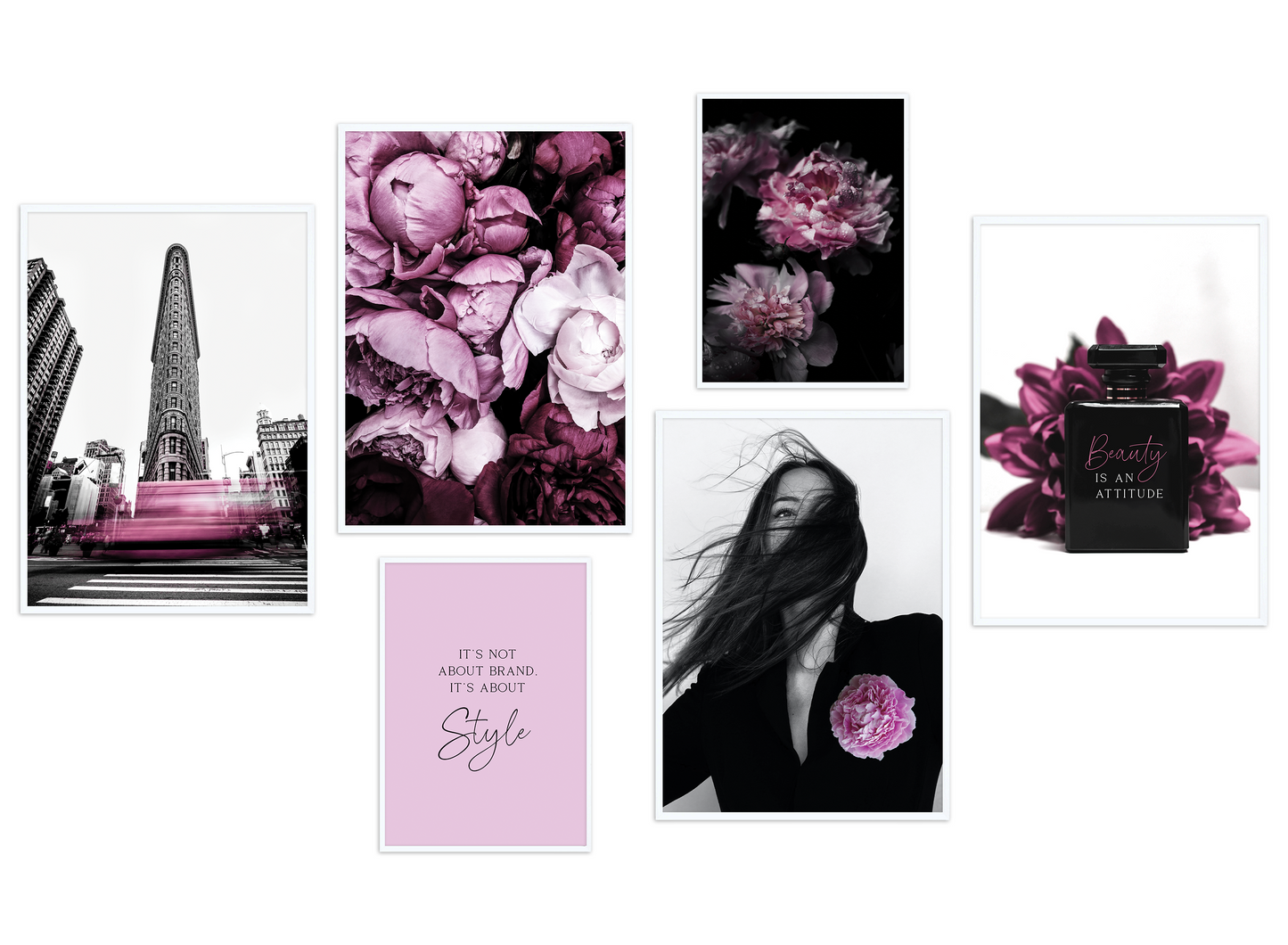 » Violett, Pink, Rosa Mode & Style « Poster Set als Wohnzimmer Deko | 4x A3 + 2x A4 Wandbilder Collage | ohne Rahmen