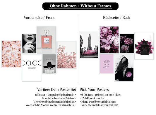 » Violett, Pink, Rosa Mode & Style « Poster Set als Wohnzimmer Deko | 4x A3 + 2x A4 Wandbilder Collage | ohne Rahmen