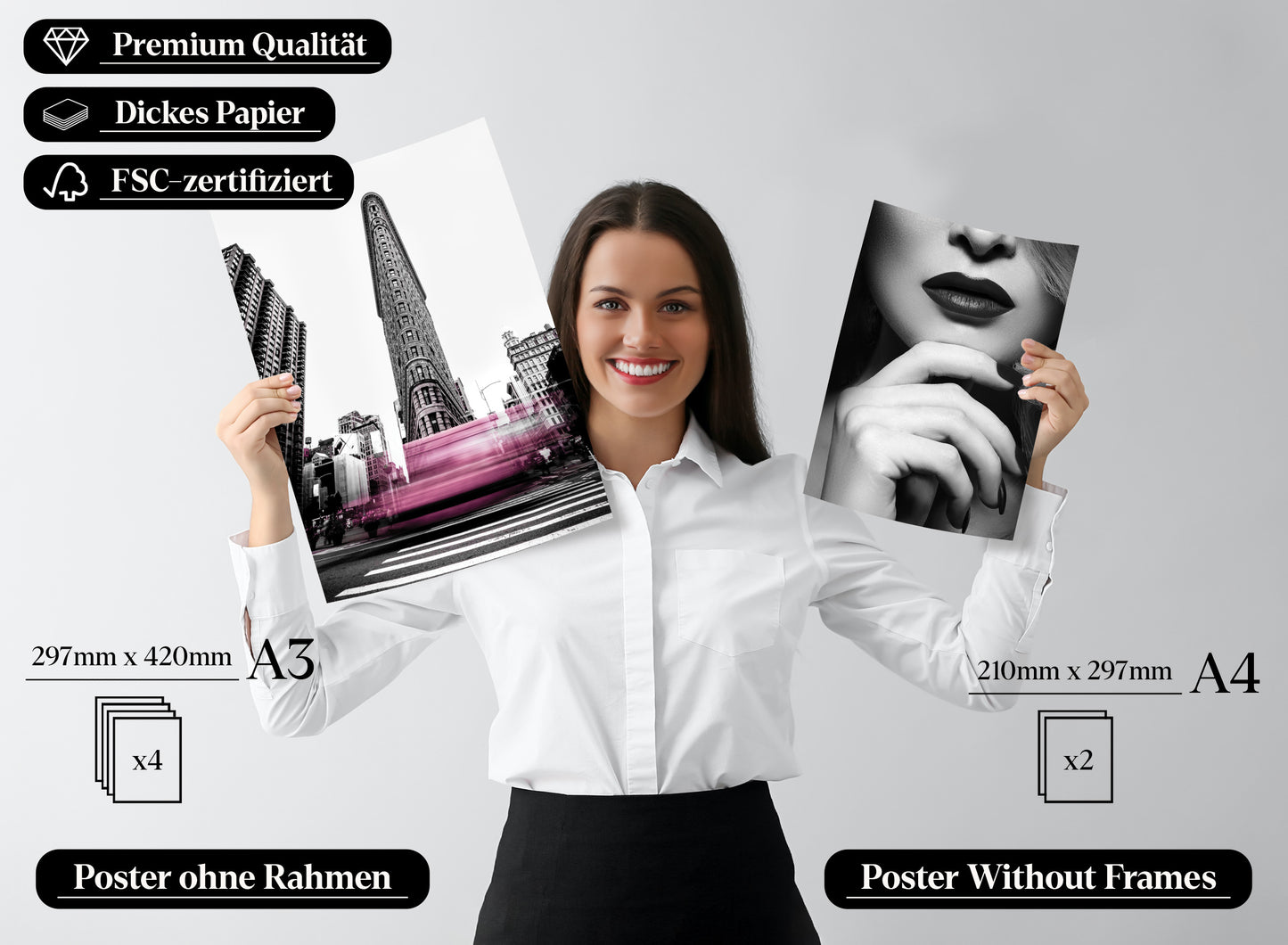 » Violett, Pink, Rosa Mode & Style « Poster Set als Wohnzimmer Deko | 4x A3 + 2x A4 Wandbilder Collage | ohne Rahmen