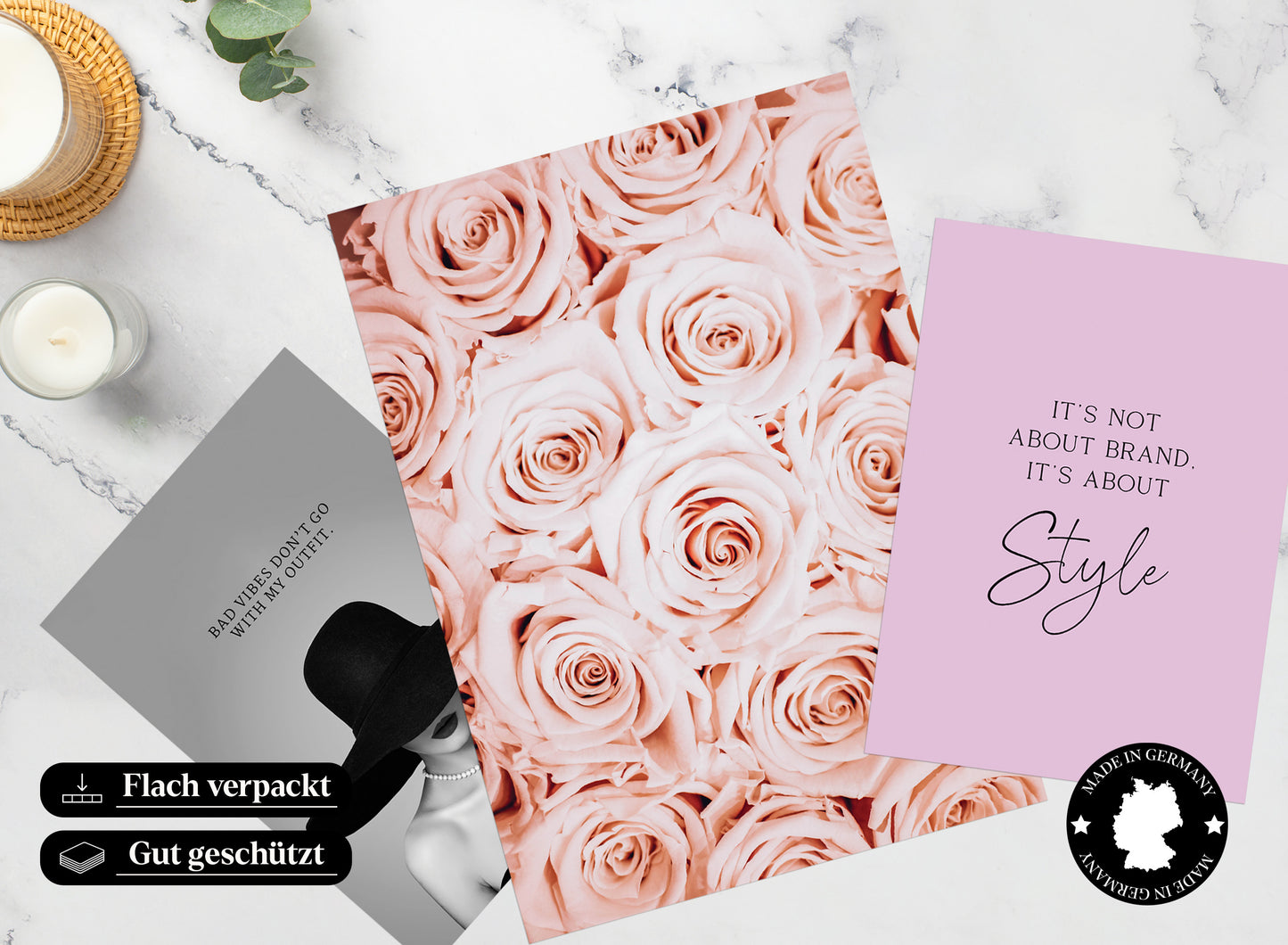 » Violett, Pink, Rosa Mode & Style « Poster Set als Wohnzimmer Deko | 4x A3 + 2x A4 Wandbilder Collage | ohne Rahmen