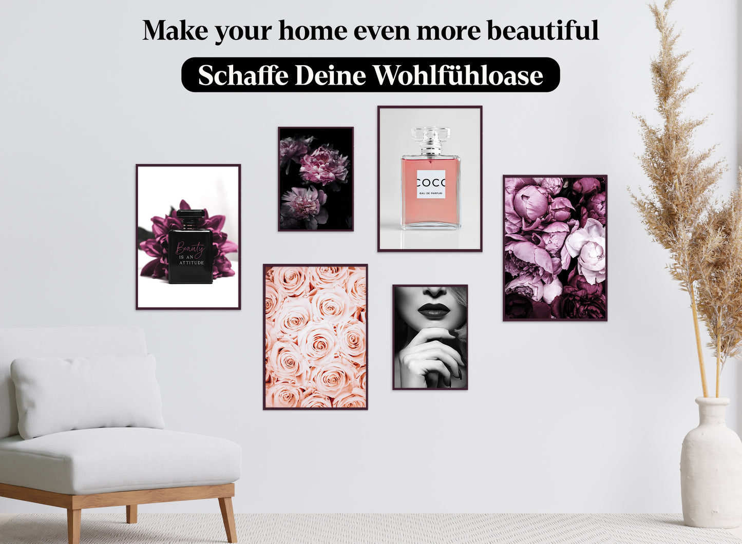 » Violett, Pink, Rosa Mode & Style « Poster Set als Wohnzimmer Deko | 4x A3 + 2x A4 Wandbilder Collage | ohne Rahmen