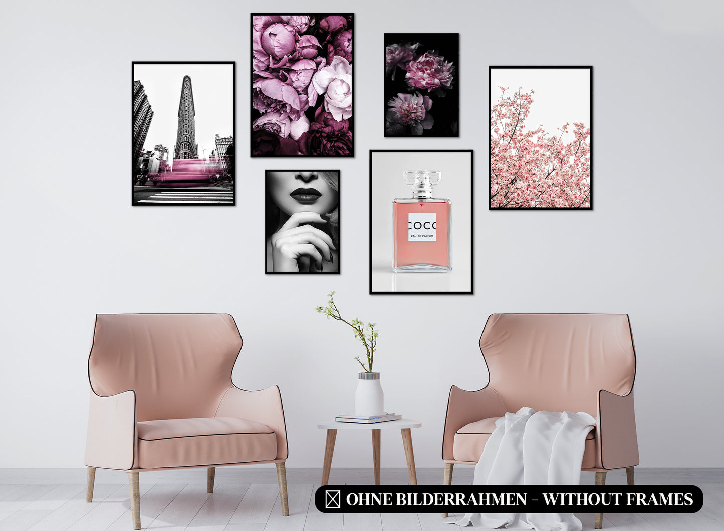 » Violett, Pink, Rosa Mode & Style « Poster Set als Wohnzimmer Deko | 4x A3 + 2x A4 Wandbilder Collage | ohne Rahmen