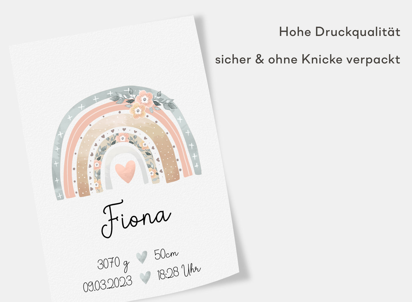Regenbogen Geburtsposter mit Babyname & Geburtsdaten